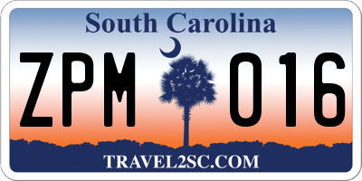 SC license plate ZPM016