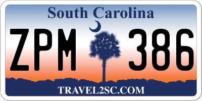SC license plate ZPM386