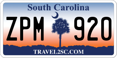 SC license plate ZPM920