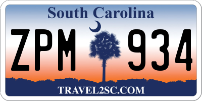 SC license plate ZPM934