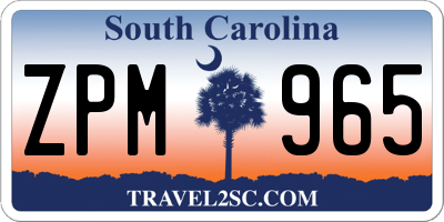 SC license plate ZPM965