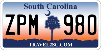 SC license plate ZPM980