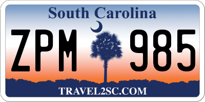 SC license plate ZPM985