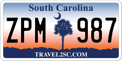 SC license plate ZPM987