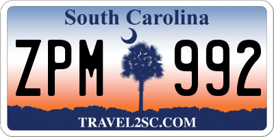 SC license plate ZPM992