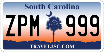 SC license plate ZPM999