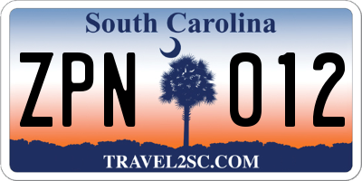 SC license plate ZPN012