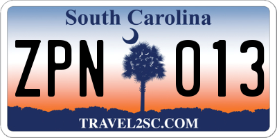 SC license plate ZPN013