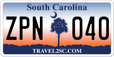 SC license plate ZPN040