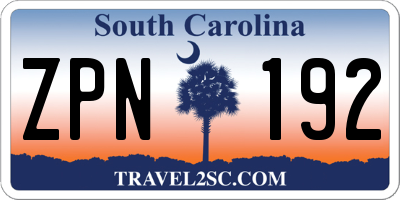 SC license plate ZPN192