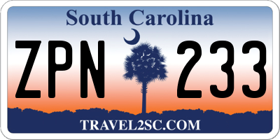 SC license plate ZPN233