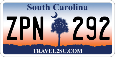SC license plate ZPN292
