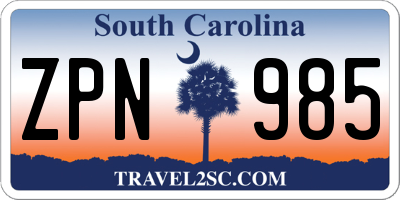 SC license plate ZPN985