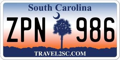 SC license plate ZPN986