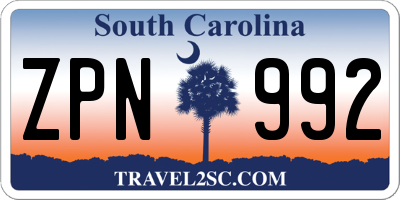 SC license plate ZPN992