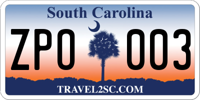 SC license plate ZPO003