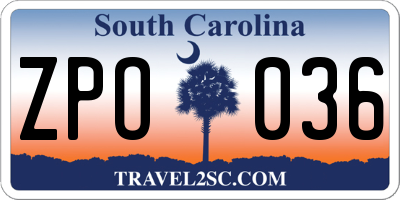 SC license plate ZPO036