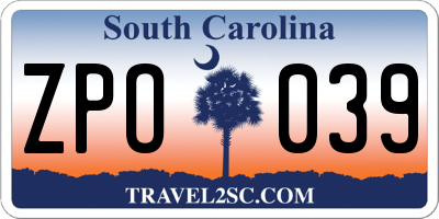 SC license plate ZPO039