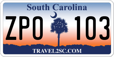 SC license plate ZPO103