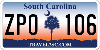 SC license plate ZPO106