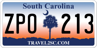 SC license plate ZPO213