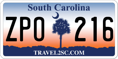 SC license plate ZPO216
