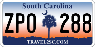 SC license plate ZPO288