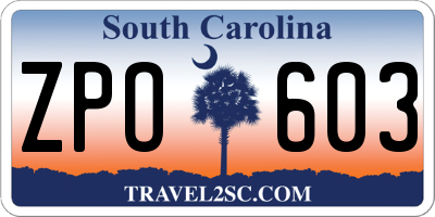 SC license plate ZPO603