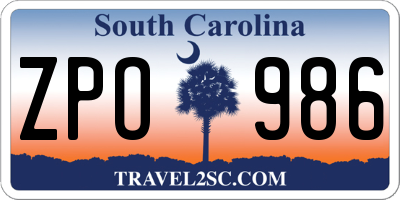 SC license plate ZPO986