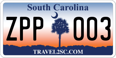 SC license plate ZPP003