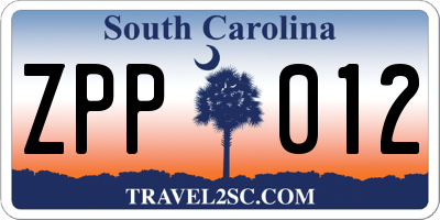 SC license plate ZPP012