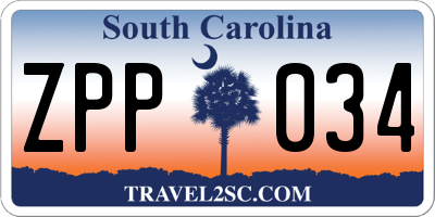SC license plate ZPP034