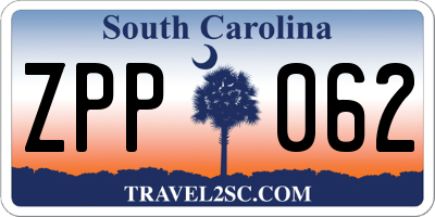 SC license plate ZPP062