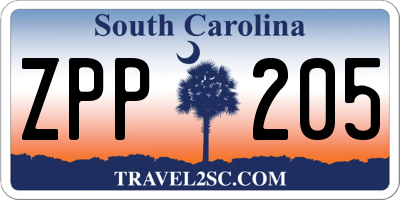 SC license plate ZPP205