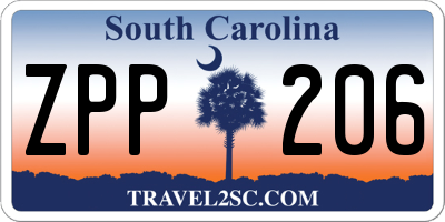 SC license plate ZPP206