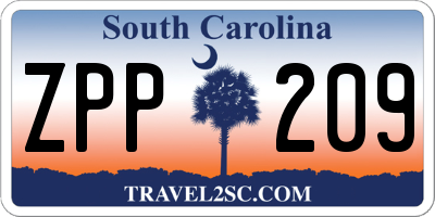 SC license plate ZPP209