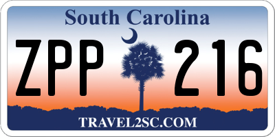 SC license plate ZPP216