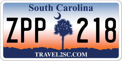 SC license plate ZPP218