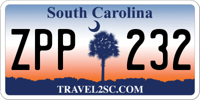 SC license plate ZPP232
