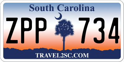 SC license plate ZPP734