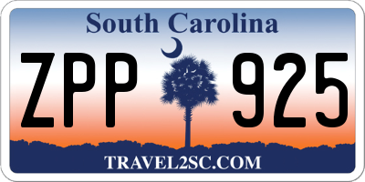 SC license plate ZPP925