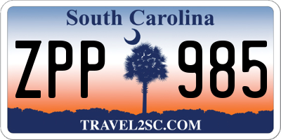 SC license plate ZPP985