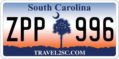 SC license plate ZPP996