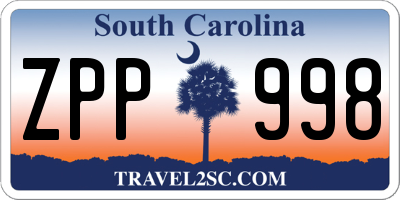 SC license plate ZPP998