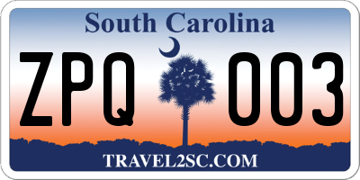 SC license plate ZPQ003