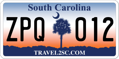 SC license plate ZPQ012