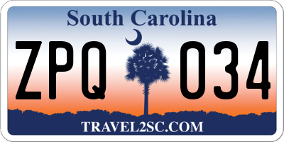 SC license plate ZPQ034