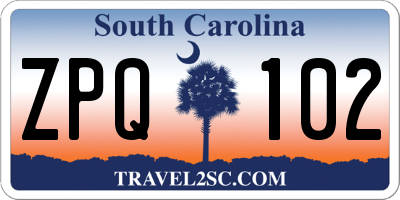 SC license plate ZPQ102