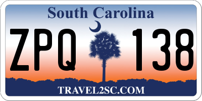 SC license plate ZPQ138