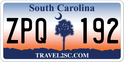 SC license plate ZPQ192